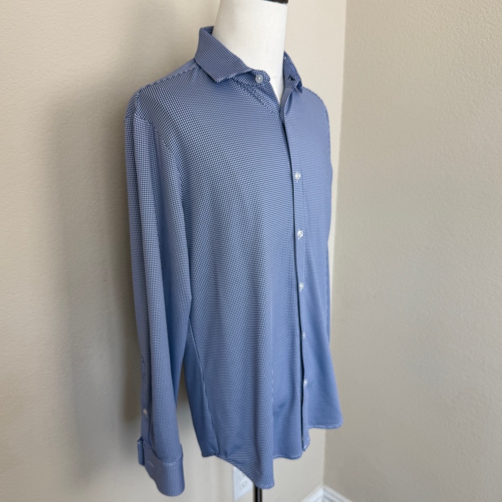 MIZZEN + MAIN White/Blue Gingham Check Trim Fit Sz L Button Front Shirt - Picture 2 of 8